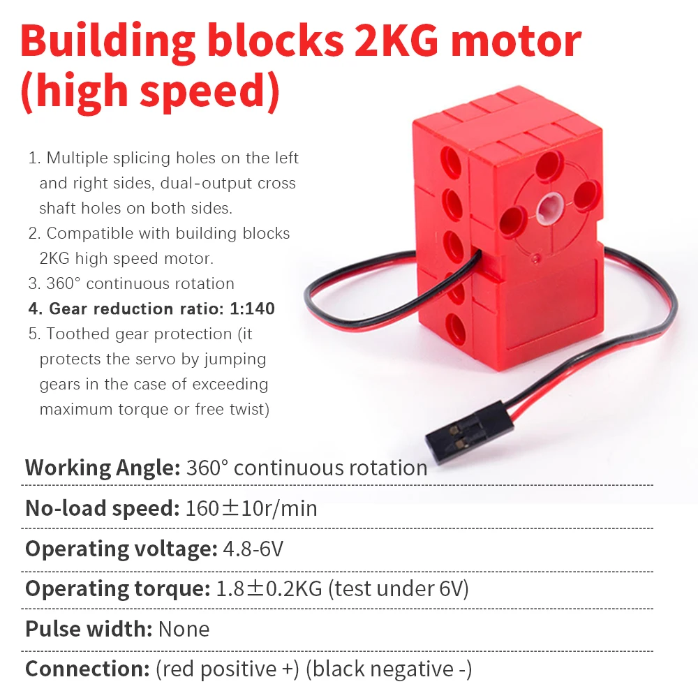 Servo e motore programmabili da 2KG a 360 gradi compatibili con progetti di blocchi LEGO adatti a parti fai-da-te con albero a doppia uscita