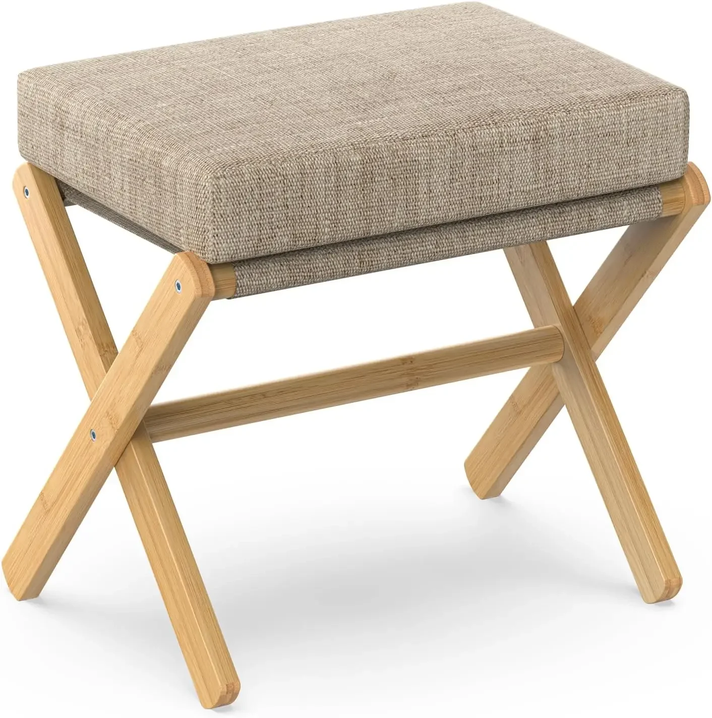 

Foldable Foot Stool Ottoman, Modern Foot Rest with Bamboo X Legs & Thick Foam Cushion, Folding Foot Stools Small Padded