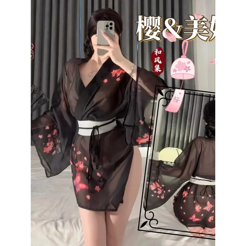 Style Plus Size Cherry Blossom Kimono Pure Desire V Neck Sexy Uniform Elegant Fashion Sexy Korean Women Sweet Tops