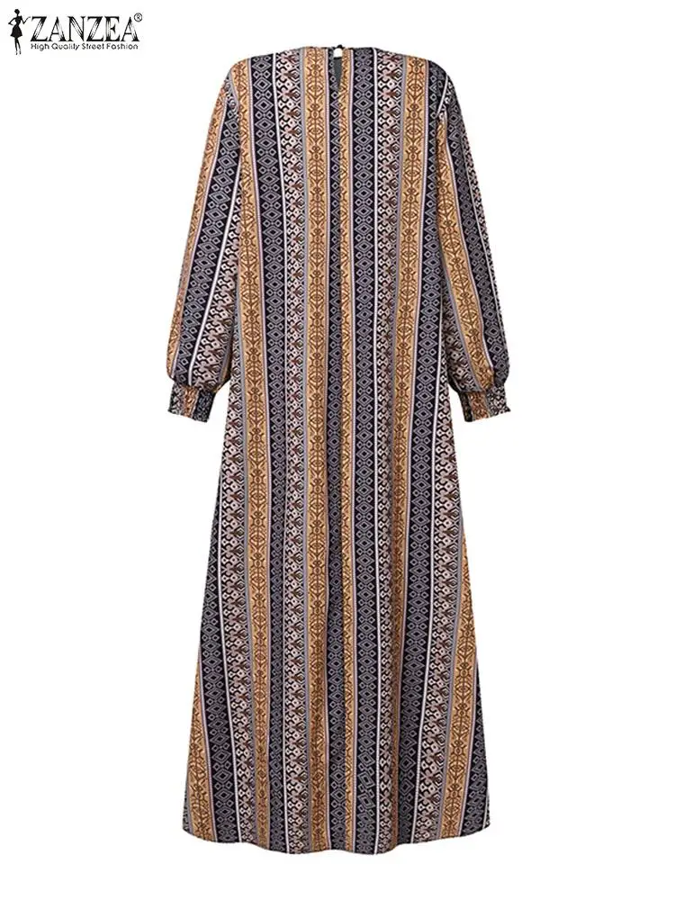 ZANZEA Loose Casual Vestidos Mujer Vintage Ethnic Printed Muslim Long Sleeve O Neck Abaya Robes Islamic Hijab Women Long Dresses