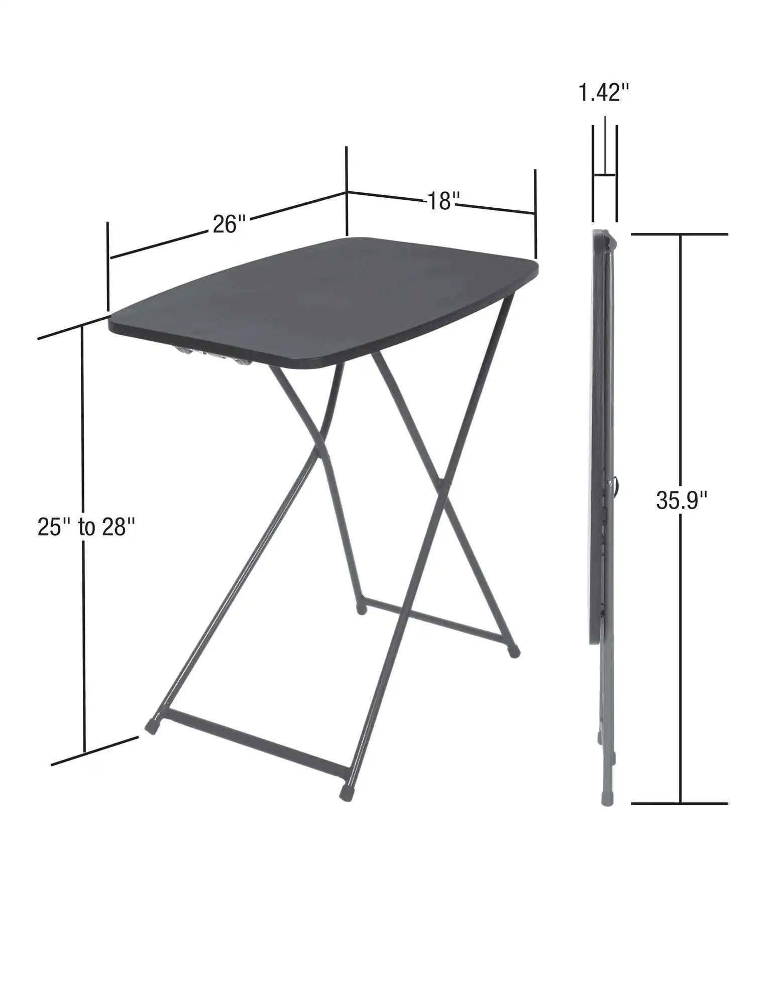 Mainstays 26" Adjustable Height Personal Folding Table, Black