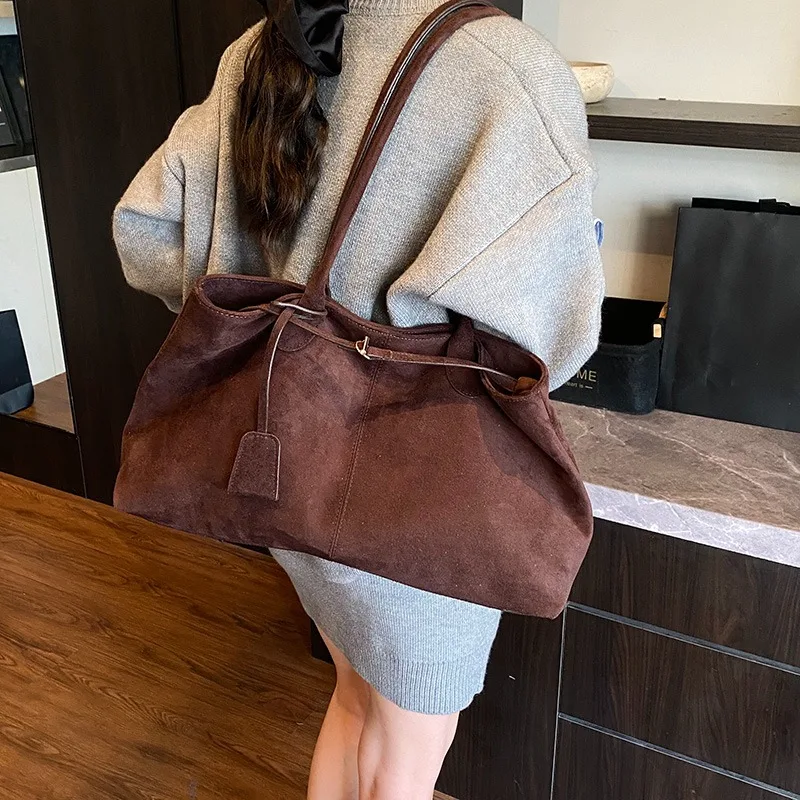 

Большая вместительная модная сумка на плечо из искусственной замши, однотонная повседневная сумка-тоут с застежкой, лидер продаж, сумки для женщин Bolsas Femininas