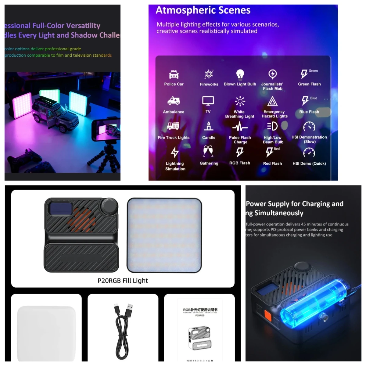 luxceo-ledビデオライト-2500k-9000k-ポータブルledパネル-充電式フィルライト-キヤノン、ソニー、goproカメラ対応