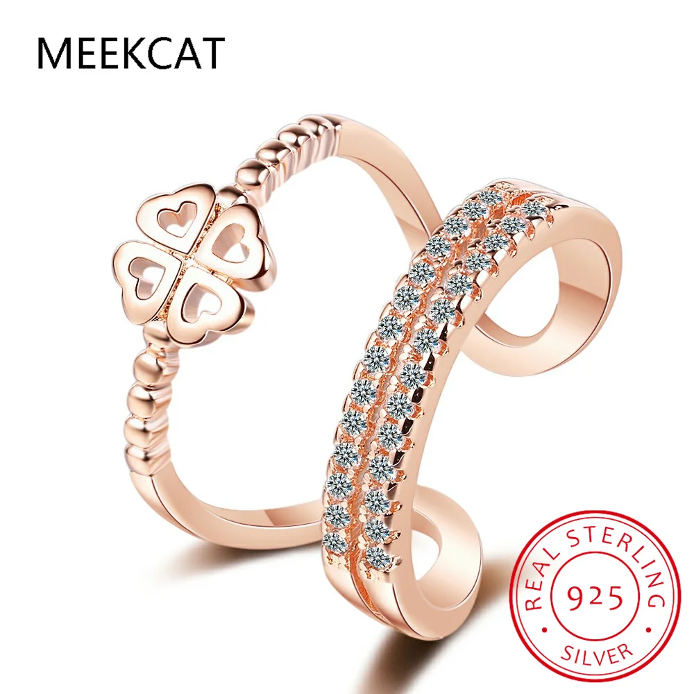 

925 Sterling Silver Multi-layer Lucky Four Leaf Clover Ring for Women Jewelry Dazzling Promise Ring Wedding Party Gift SCR843