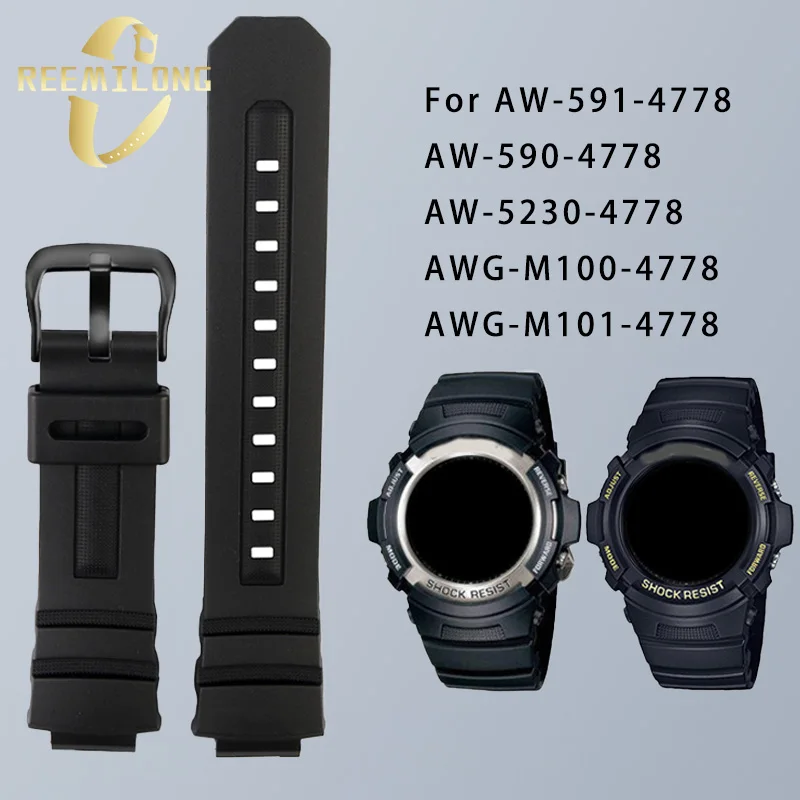 Silicone rubber watch strap 16mm black men\'s watchband accessory For CASIO G-SHOCK 4778 AW-591 AW-590 AW-5230 AWG-M100 AWG-M101