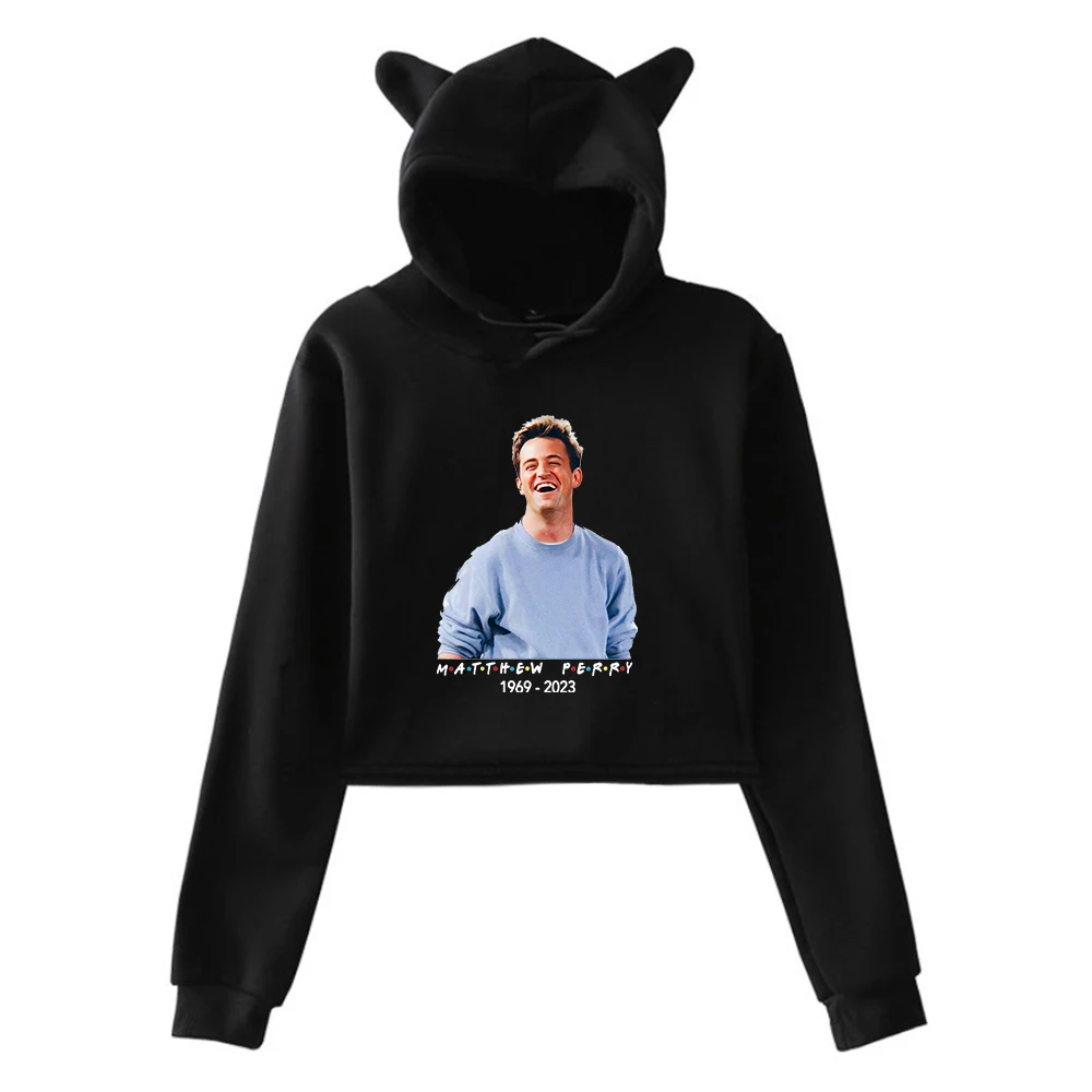 

Matthew Perry Rip Pullover Chandler Bing 1969-2023 Rest in Peace Cat Ears Hoodie Long Sleeve Female Crop Top Women's Clothes