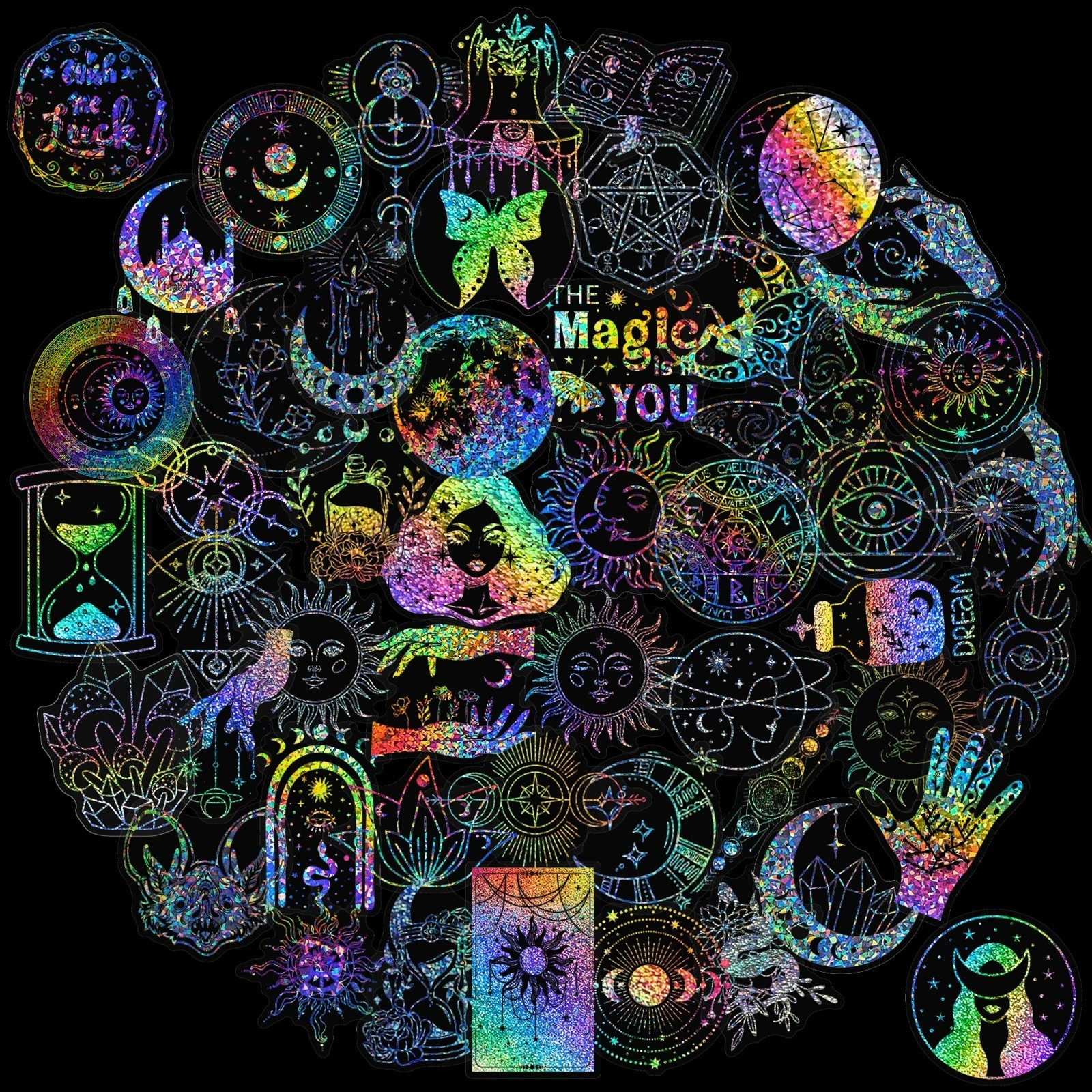 

100 шт. лазерные голографические наклейки, волшебный мир и бабочка, блестящие наклейки для домашних животных для журнала, скрапбукинга, сделай сам, ноутбука, ноутбука