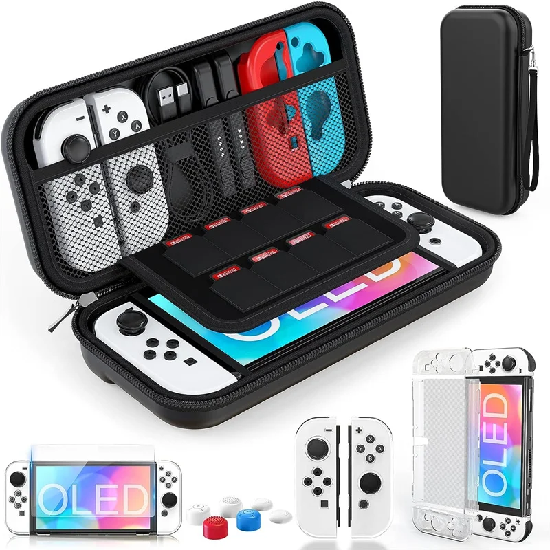 Switch OLED Case Compatible with Nintendo Switch OLED Models 2021, 9-in-1 Accessory for Switch OLED Models with Docking Case