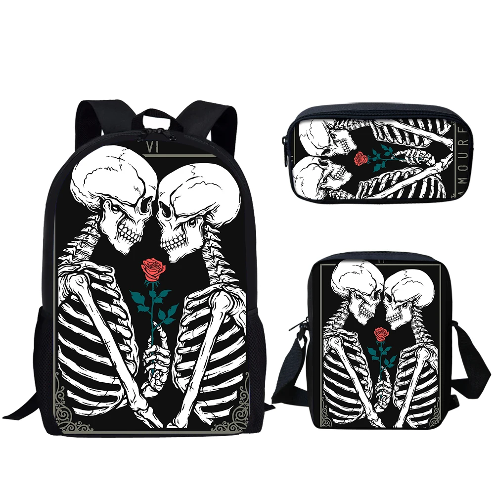 Belidome Gothic Schedel Grappige Skelet Print 3Pcs Schooltas Voor Tiener Jongens Meisjes Rugzak Voor Primaire Student Schooltassen Mochila In