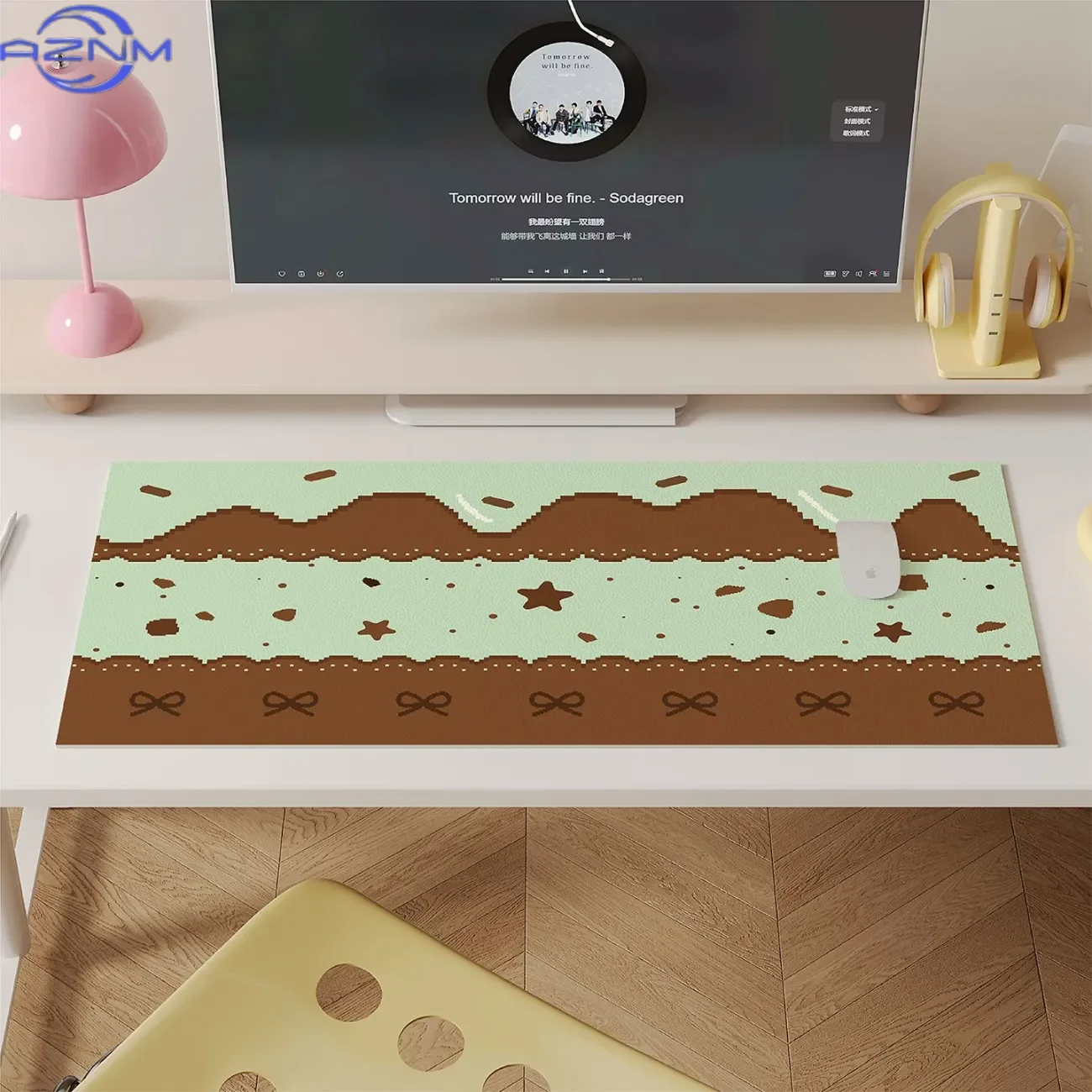 Desk Pad Protector Strawberry Cake Bow Food Star Mouse Pad Office Desk Mat Waterproof Non-Slip PU Desk Blotter Pad