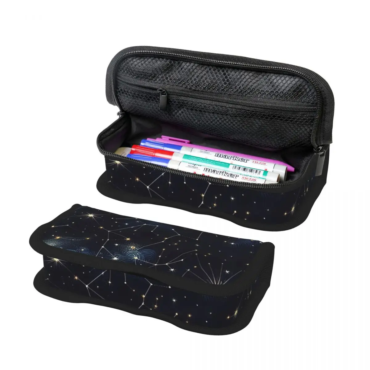 Night Sky Golden Celestial Stars Zodiac Constellations Pencil Case Pen Holder Big Capacity Pen Box Pencil Bag for Boy Girl Gifts