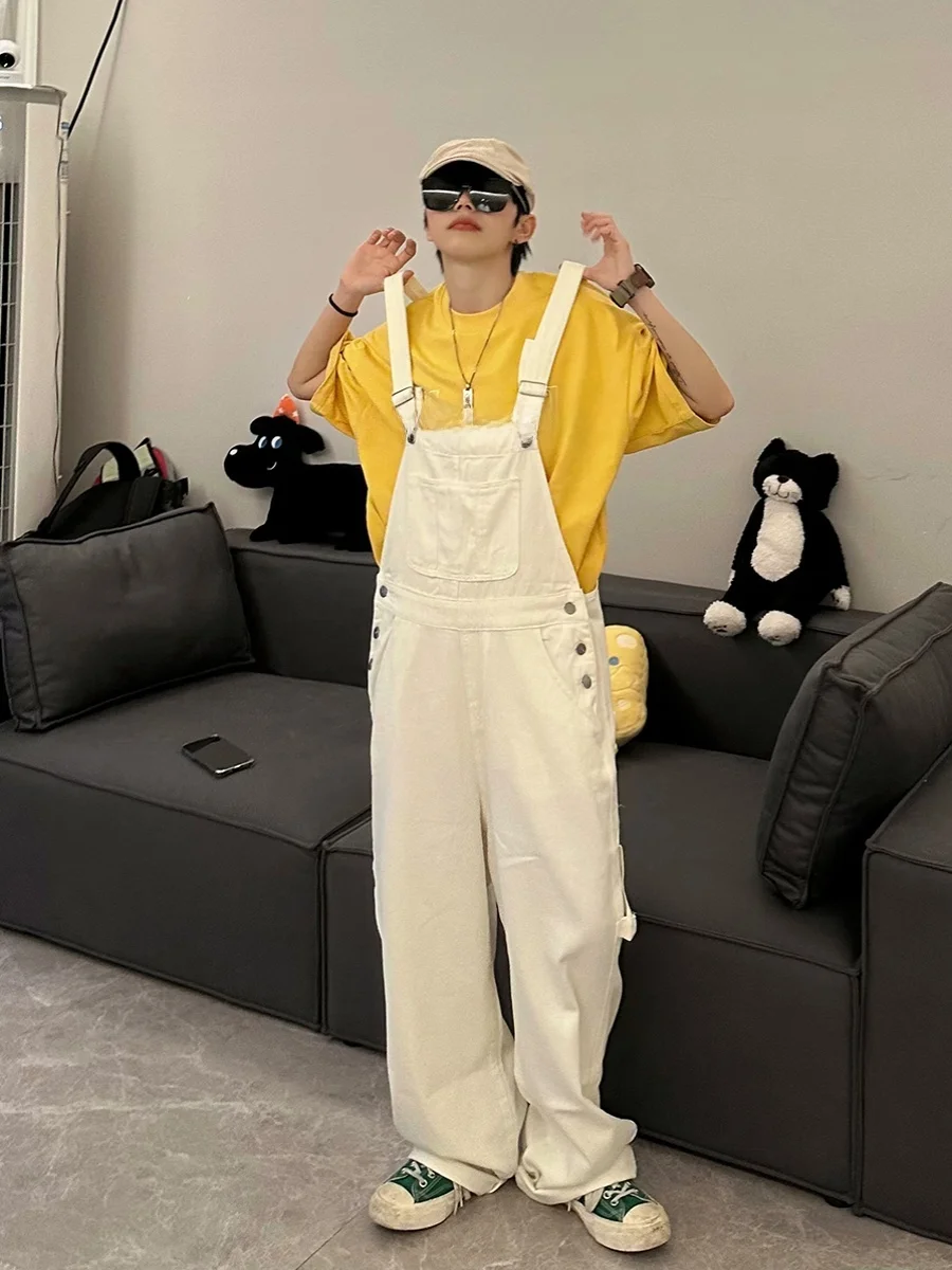 

American Sle Vintage Loose ex Color Dungaree Overalls Youth Faion Cotton Blend Wear Resistant Long Pants