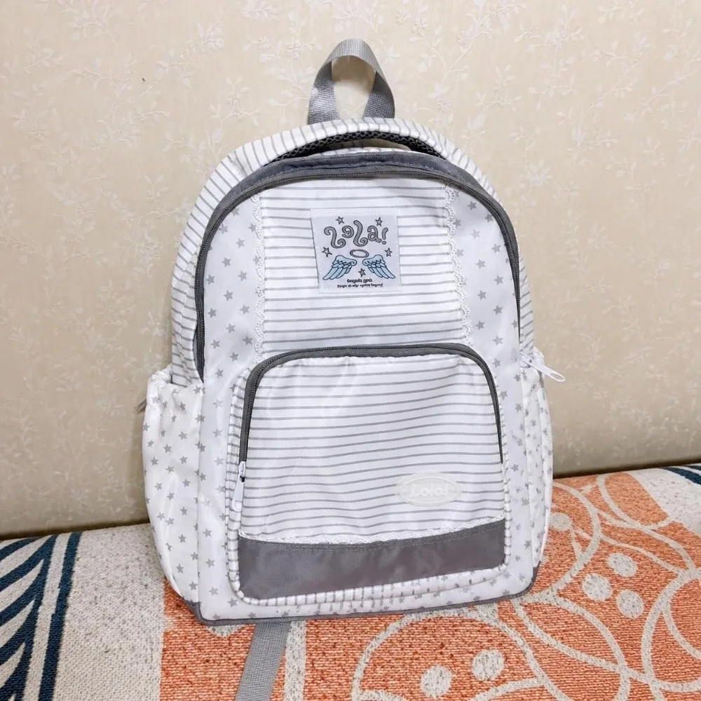 Striped Design Student School Backpack Large Capacity Star Pattern Korean Style Bag Lightweight Multi-Pocket