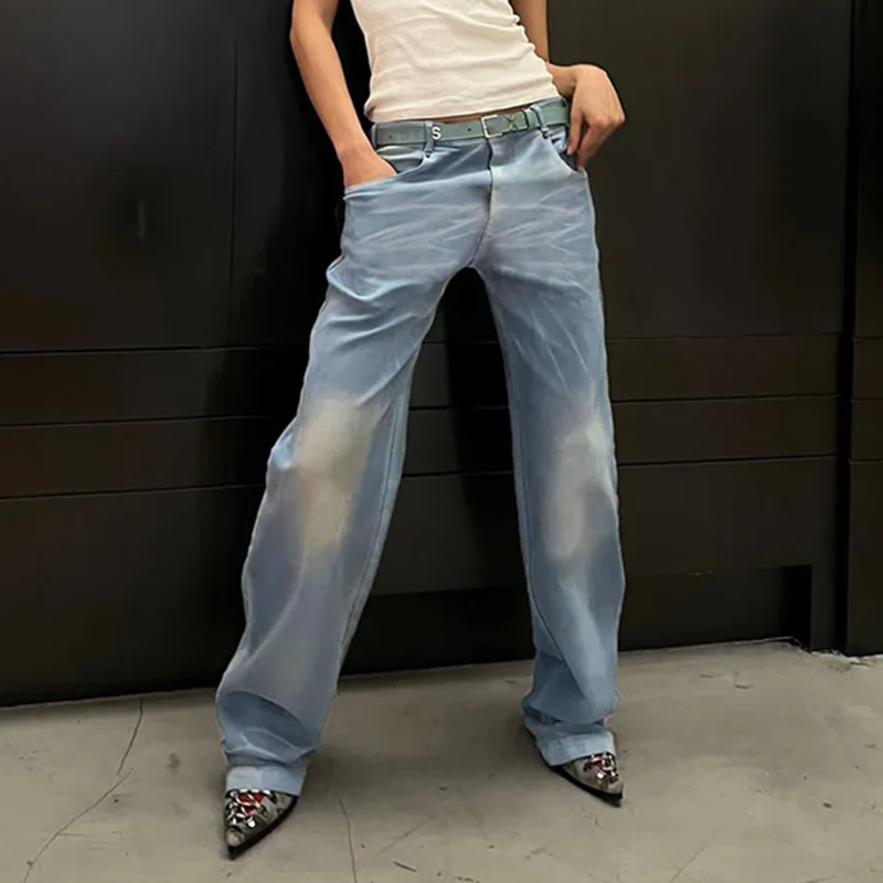 

Fashion American retro slim washing old straight pants street simple and relaxed casual Joker jeans