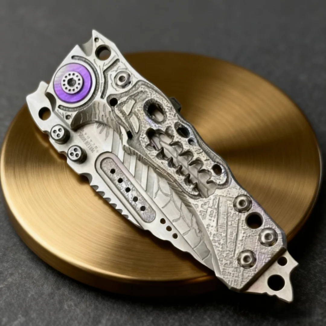 سكين ميلر بروس-T1 قابل للطي عالي التحمل TC4 سكين بمقبض من سبائك التيتانيوم، منحوت يدويًا بالكامل، سكين مجموعة فنية راقية