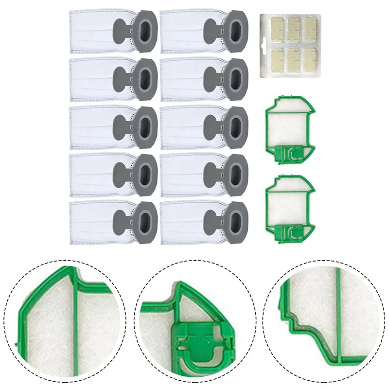 For Vorwerk Kobold VK7 FP7 Cordless Vacuum Cleaner Accessories 10 Dust Bags, 2 Pre-Filters, 1 Fragrance Tablets/Sticks