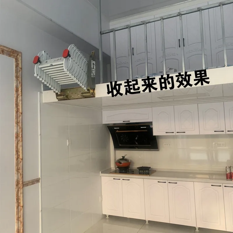 

Thickened compartment telescopic ladder Wall hanging attic telescopic stairs Lifting household folding invisible ladder
