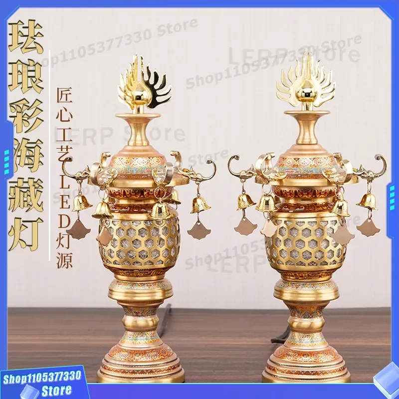 Large Household Plug-in Shrine Lamp All Copper LED Buddhist Hall Lotus Everbright Light Enamel Color Haizang Buddha Front