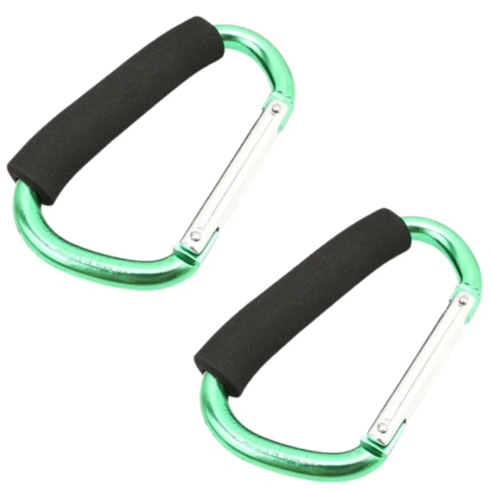 

2Pcs Multifunction Baby Stroller Hook D-Ring Aluminum Alloy Shopping Bag Clip Hooks Soft Grip Sponge Handle