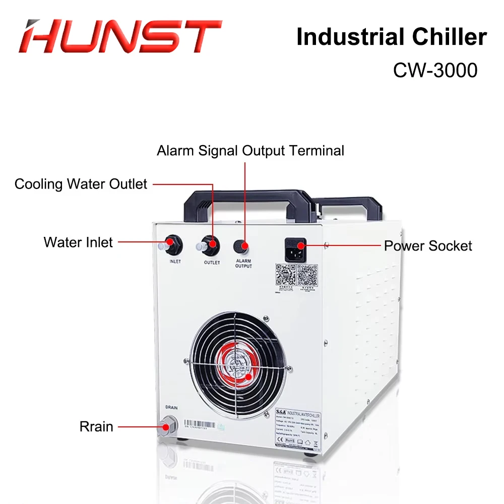 HUNST S&A CW3000 Industrial Water Chiller for CO2 Engraving Cutting Machine Cooling 40W 50W 60W 80W Laser Tube DG110V TG220V