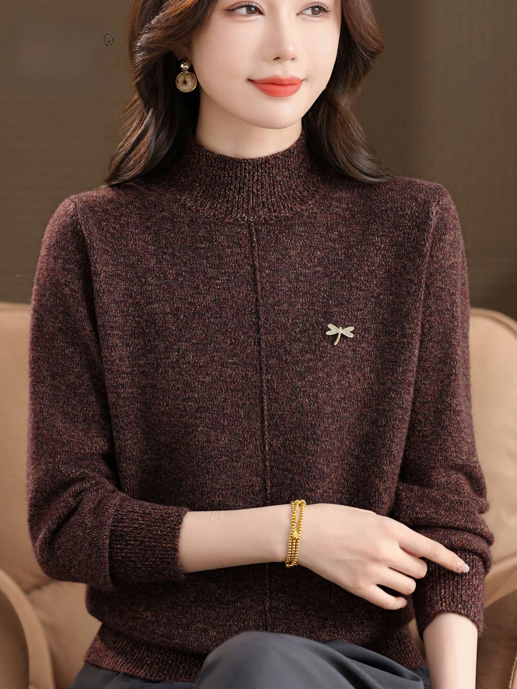 

New Mid-Late Year Women's Knitted Sweater f High Collar Loose Base irt Warm Sli Boting Top for ly Ladies