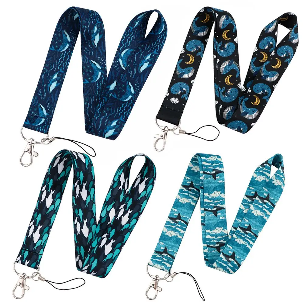 

Лента для бейджа для телефона, держатель для бирки с именем, веревка для подвешивания телефона, ремешок с изображением кита и акулы, ремешок для мобильного телефона, ремешок для телефона с морскими животными