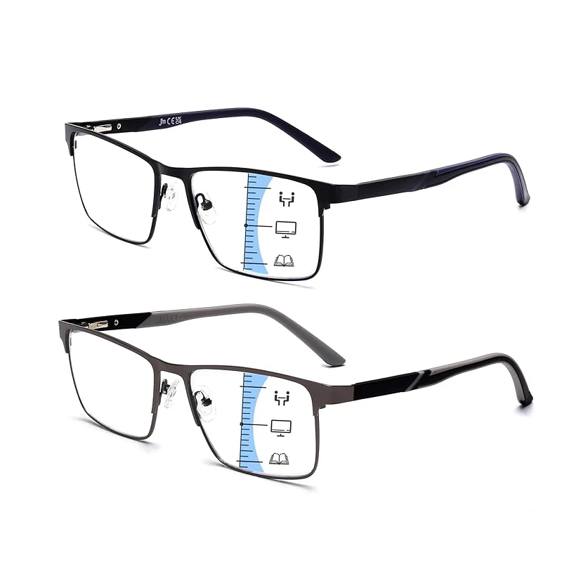 JM-Lunettes de lecture carrées en métal pour hommes, lunettes de presbytie multifocales progressives, lunettes bloquant la lumière bleue