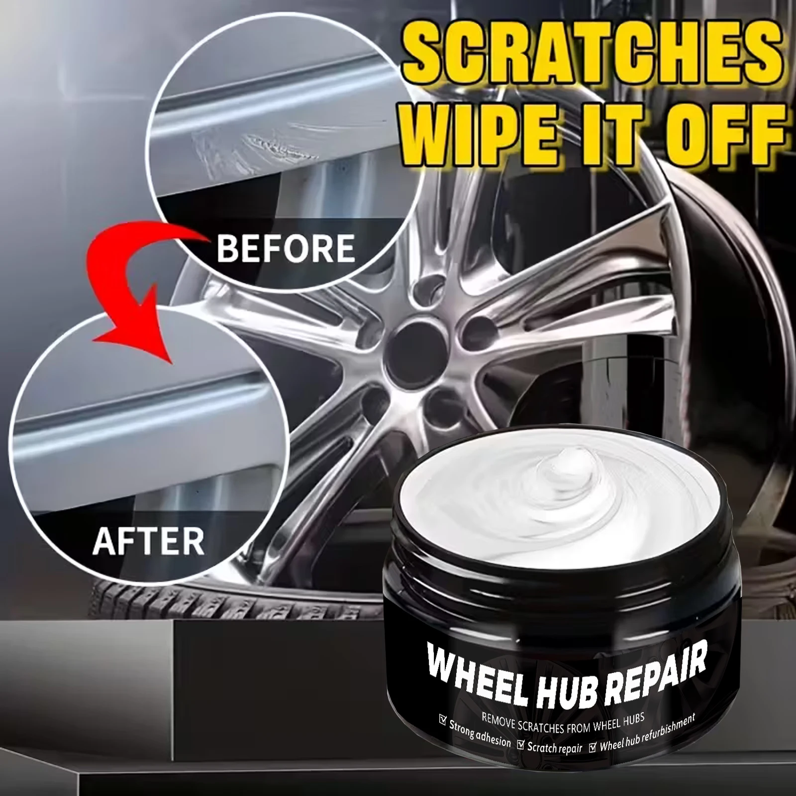 Automobile Wheel Hub Scratch Reconditioning Paste, Tire Hub Scratch Paint Repair Paste - Black and White Silvery Aluminum Alloy