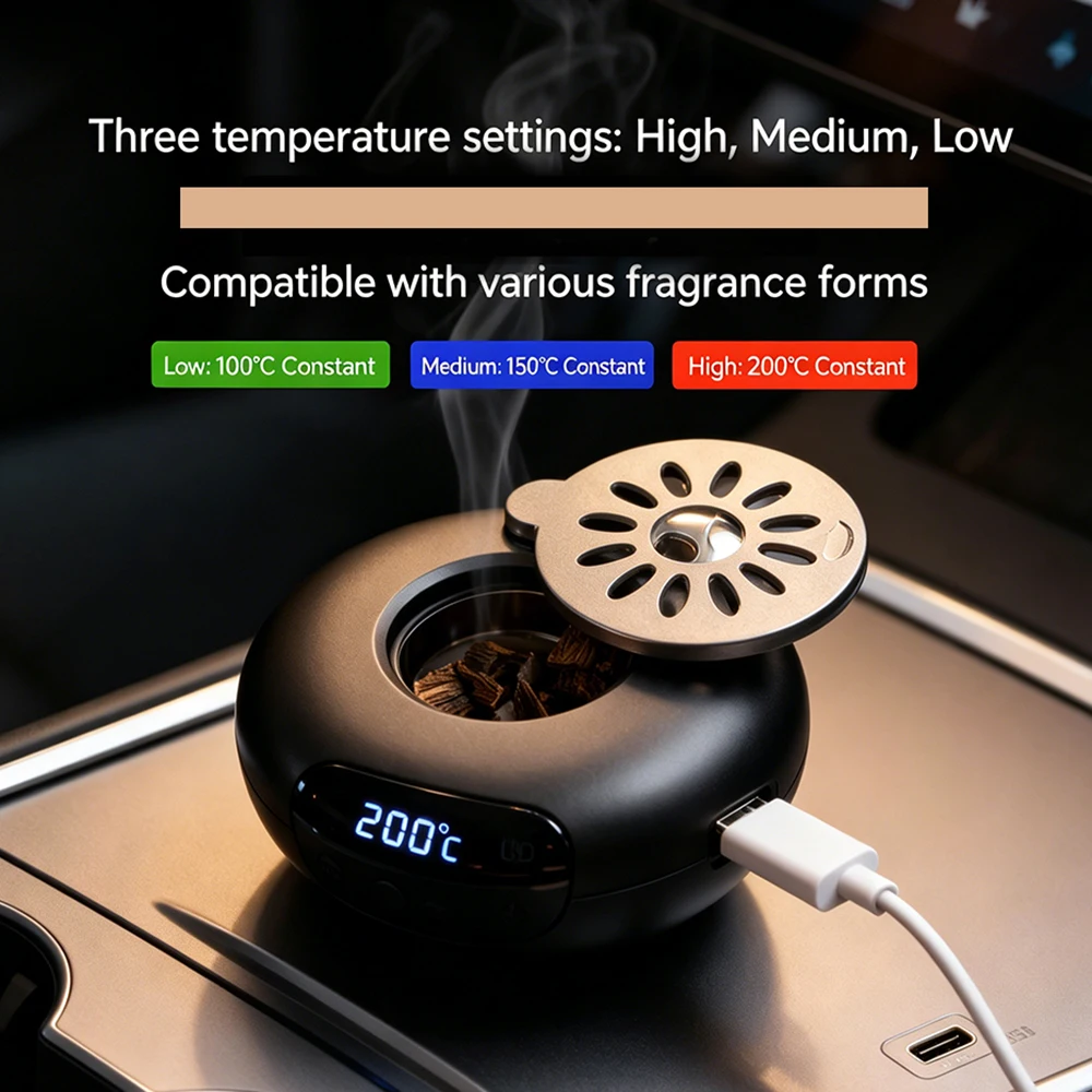 Mini Car Electric Incense Burner, 3-Gear Smart Temperature Control Aroma Diffuser, USB Powered Electric Censer For Home Car