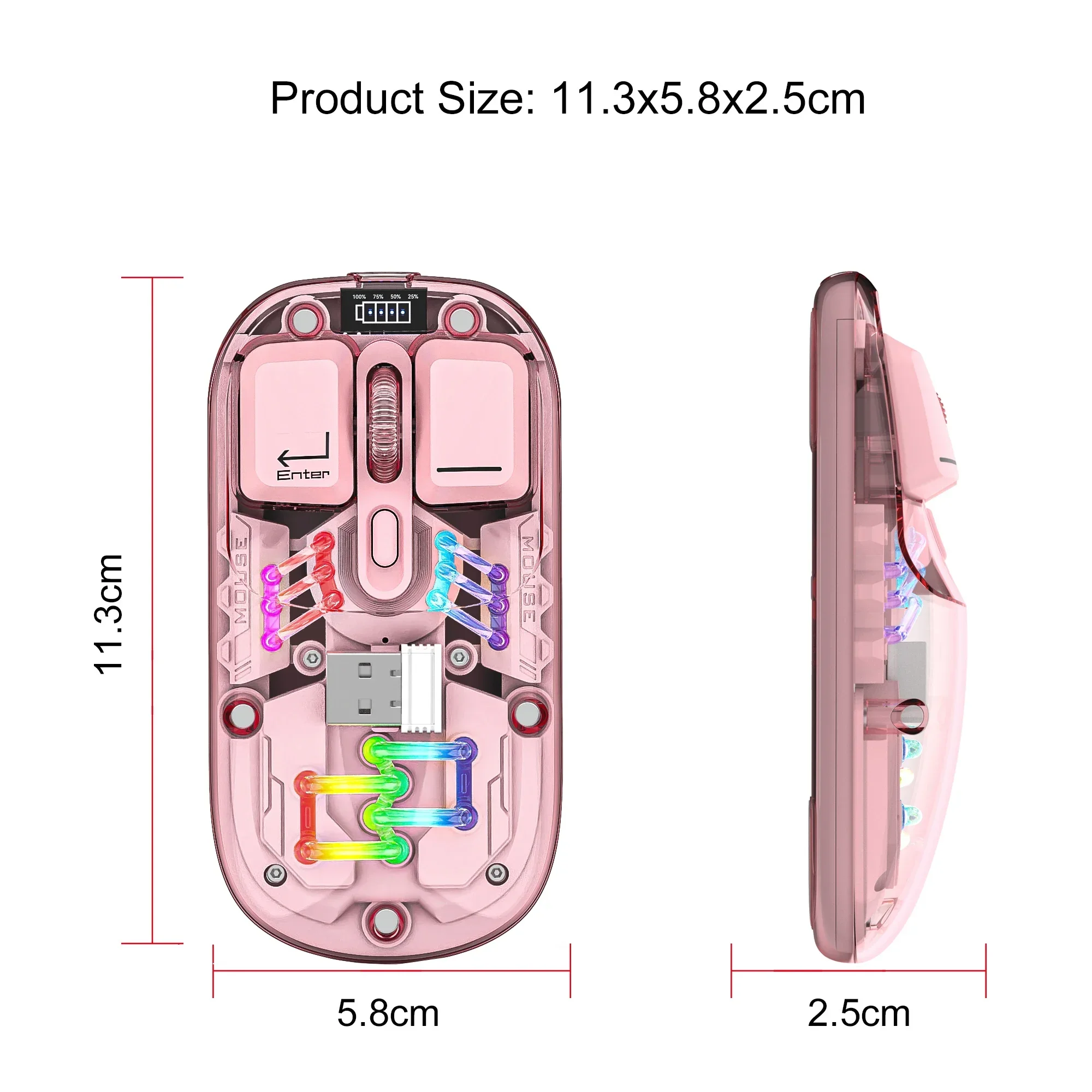 

Office Mouse for PC and Eed Notebook RGB Backlight Battery T200 Transparent Dual-mode Wireless Mouse Built-in 400mAh Lithium