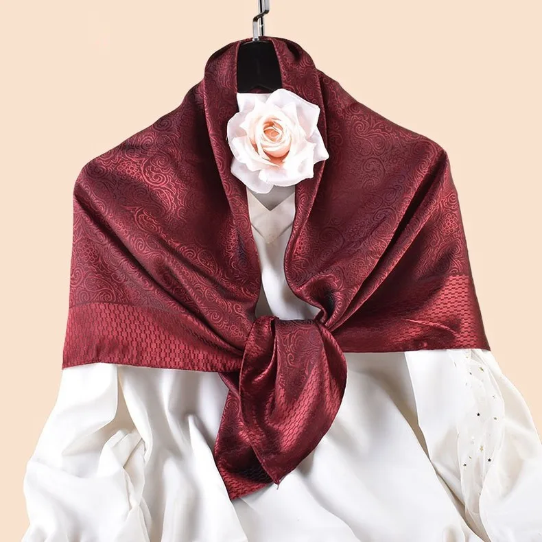 Luxus Blumendruck Seide Quadrat Schal Frauen Weiche Satin Kopftuch Halstuch Kopf Hijab Dame Stirnband Foulard Tasche Ribbo 90x90 cm – Detail 1