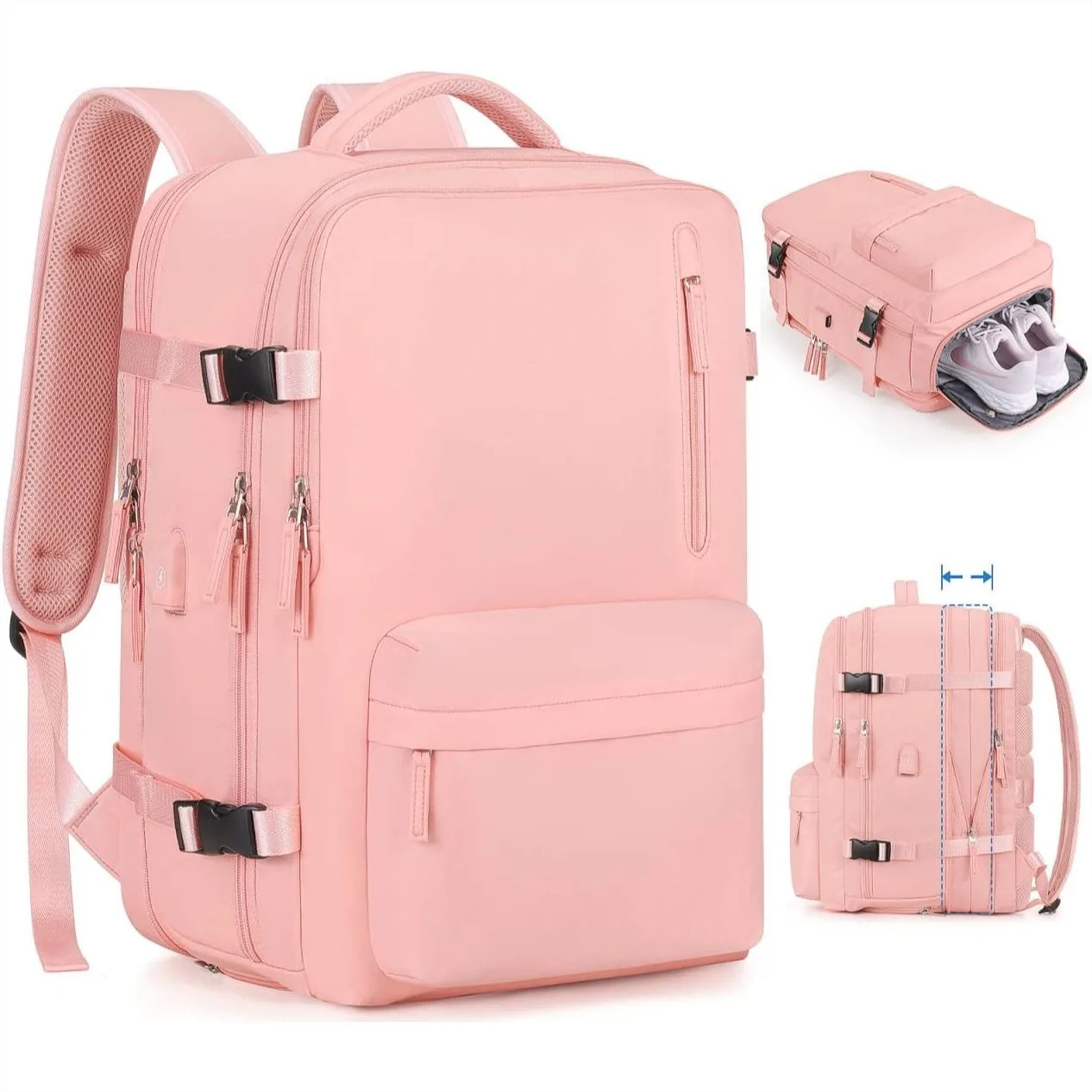

Bagsure Travel Backpack 42L Carry on Luggage Flight Approved Expandable Laptop Backpack Pink