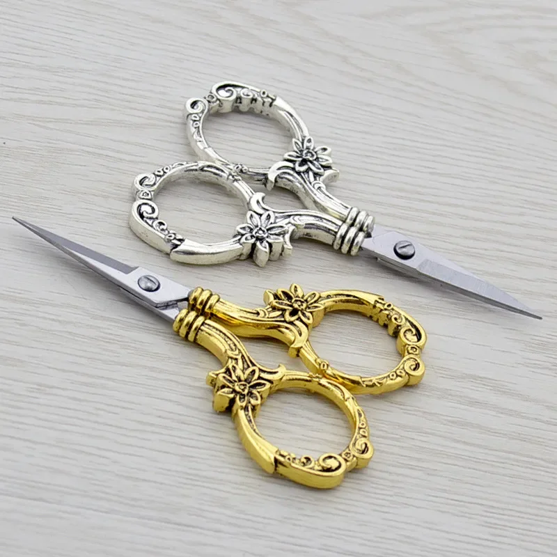 Sharp Small Scissors for Metal, Silver and Golden Stainless Steel, DIY Sewing Supplies, Cross Stitch Yarn, 8.9cm