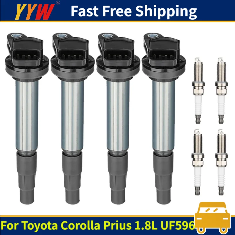 

4PCS Ignition Coil + 4PCS iridium Spark Plug OEM For Toyota Corolla Prius 1.8L UF596