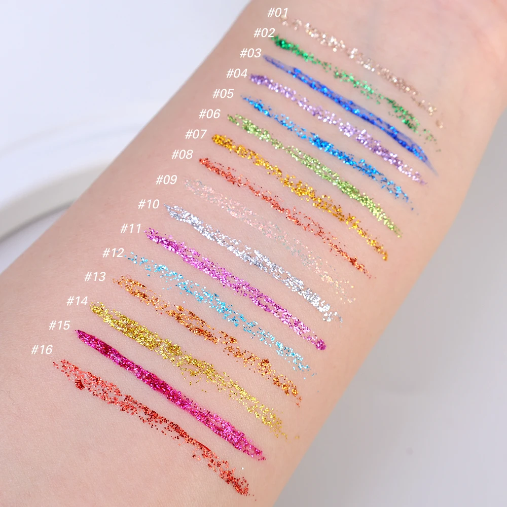 16 Color Glitter Eyeliner Pencil Waterproof Pearl Long Lasting Colorful Pigment Liquid Eyeliner Pencil Eye Makeup Cosmetics