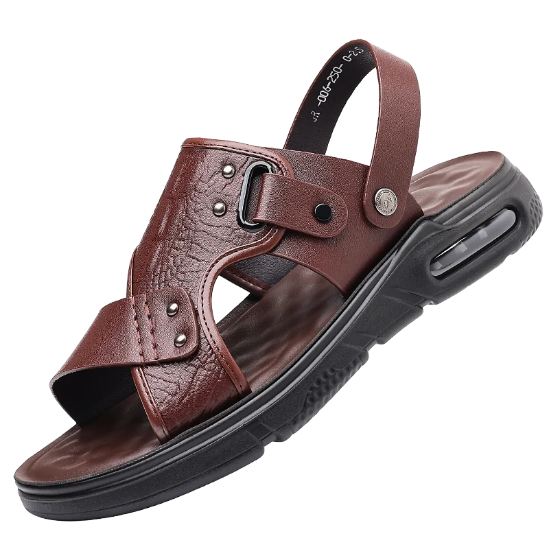 

Summer Casual Dual Wear Beach Shoes Genuine Leather Slides With Latex Air Cushion Non Slip Soft Sole Comfort Outdoor Slippers