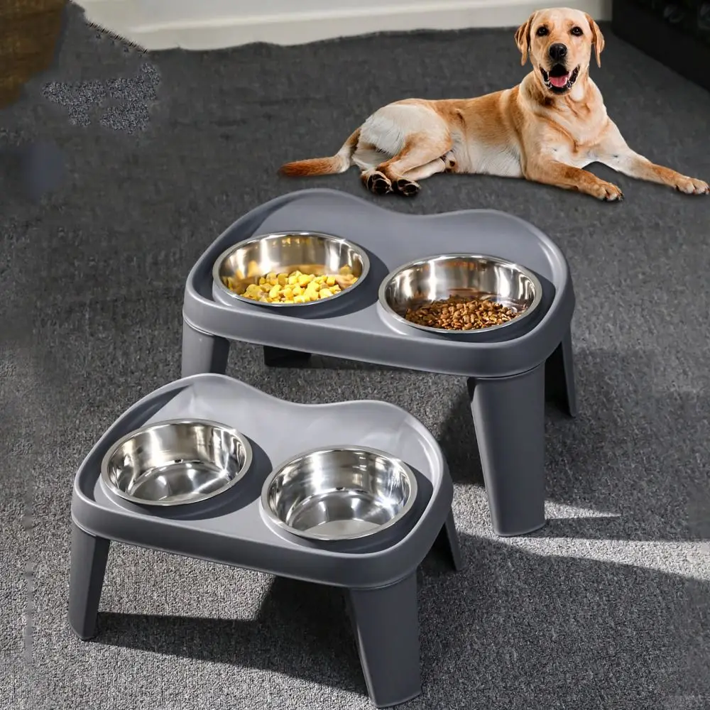 

Stainless Steel Dog Bowl Large Capacity Detachable Cat High Foot Bowl Double Bowl Foldable Pet Drinking Feeder Neck Protection