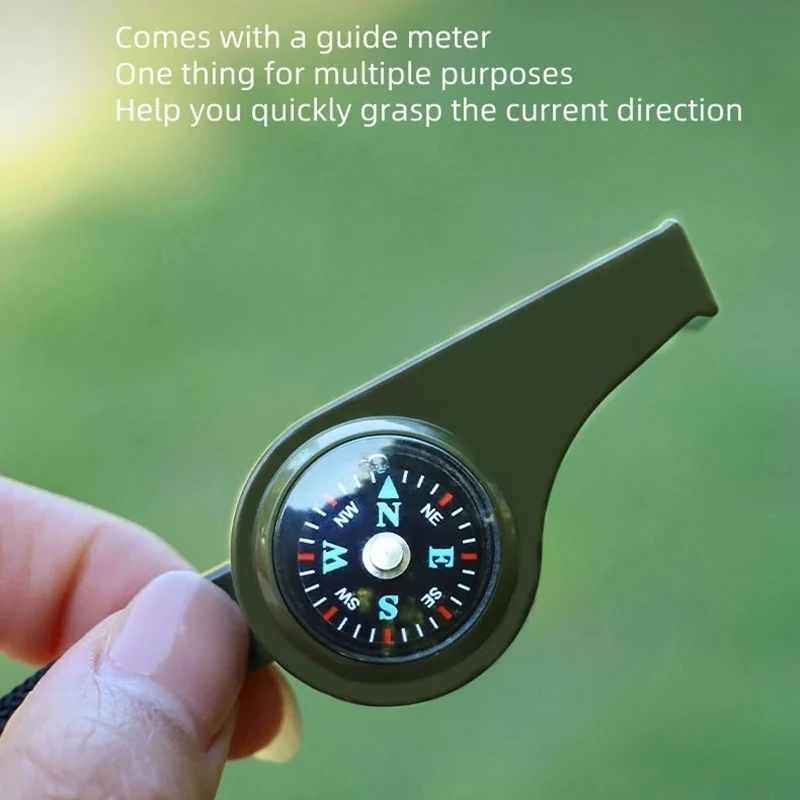 Silbato supervivencia con brújula y termómetro verde militar - imagen 3