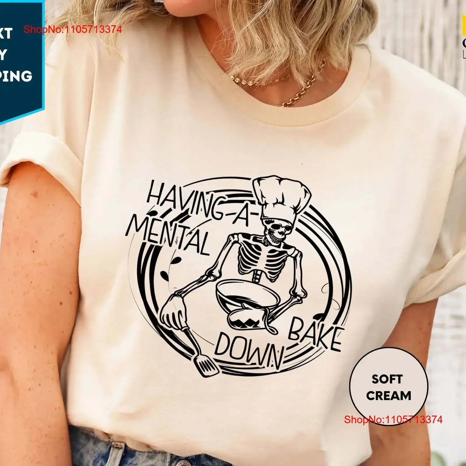Having A Mental Bake Down T Shirt Funny Baking Skeleton for Baker Sarcastic Bakers vintage Washed Top For Everyday Wear Soft