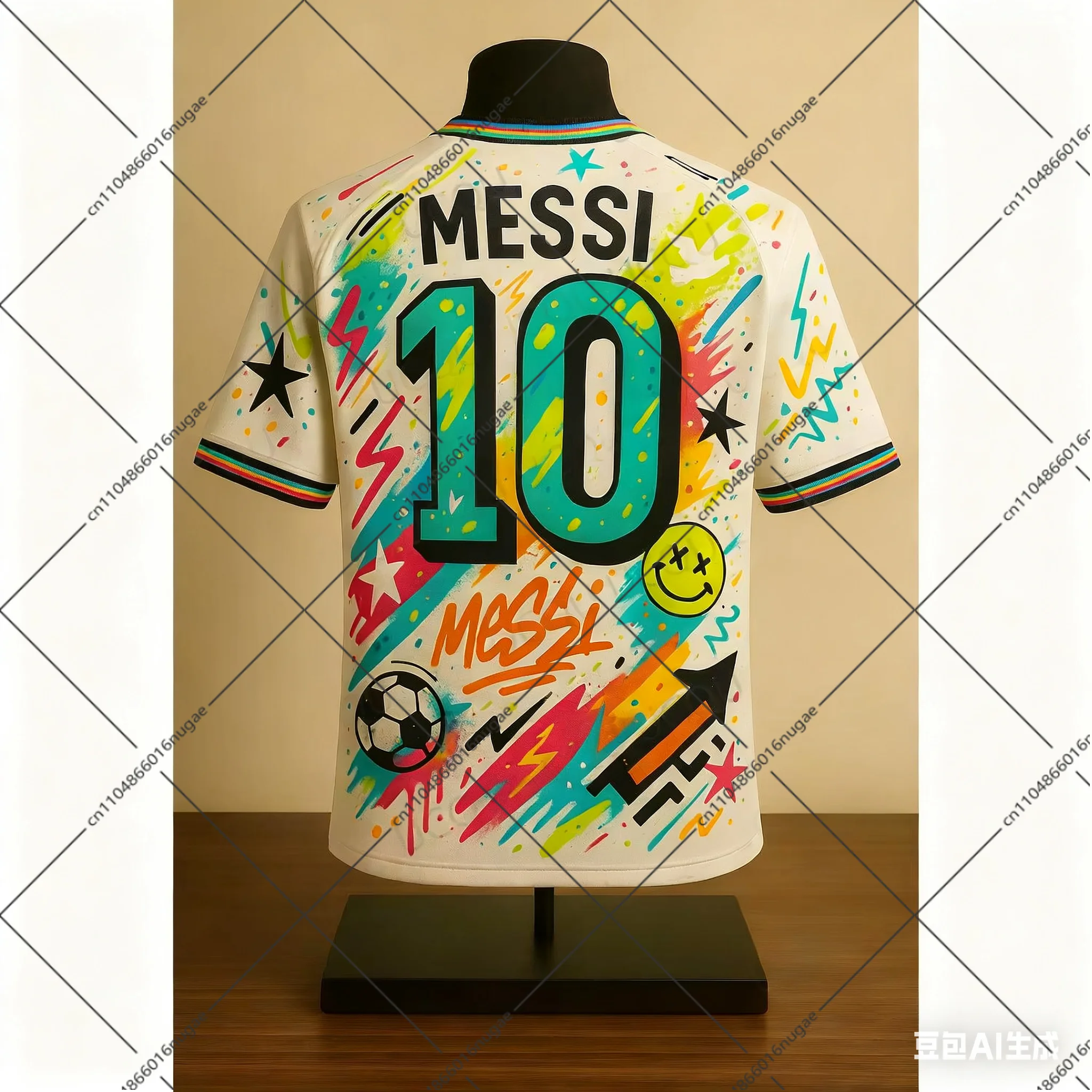 2526 ميسي 10 الكتابة على الجدران AI تصميم كرة القدم جيرسي للأطفال والكبار الشارع نمط قميص كرة القدم الصيف التدريب المحملة طبعة خاصة مروحة #6