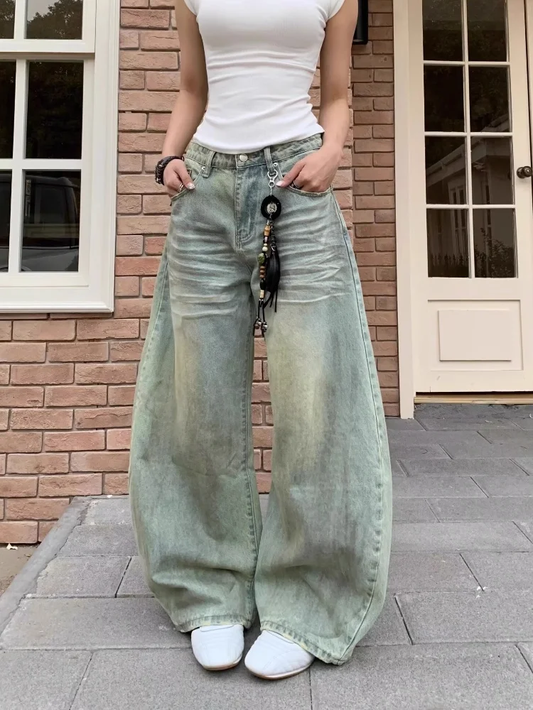 

2025 Hosen Y2K Fashion Vintage Blue Distressed Baggy Jeans Pants For Women Clothing Wide Leg Old Lady Denim Trousers Ropa Mujer