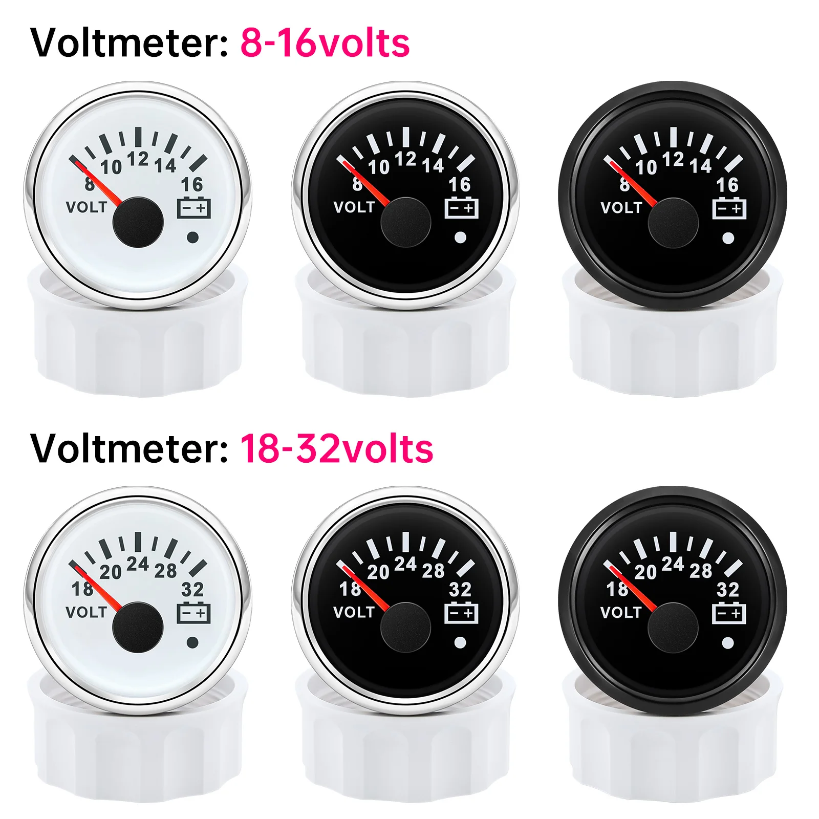 52mm Voltmeter 7 Colors Backlight Voltage 8-16V 18-32V Volt Meter Gauge With Warning Light Universal For 12V 24V Boat Car Marine