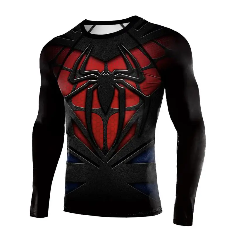 Spider Printed Cosplay Men T-Shirt Halloween Costume Quick Dry Breathable Compression Shirt Sport Elastic Pull On Novelty Tops