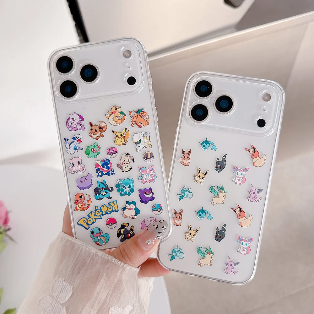 Japan Anime Mode Pocket Monsters Pokémon Evoli Transparente Handyhülle für iPhone 17 16 15 14 13 Pro Max Hüllen Weiche TPU-Schutzhülle