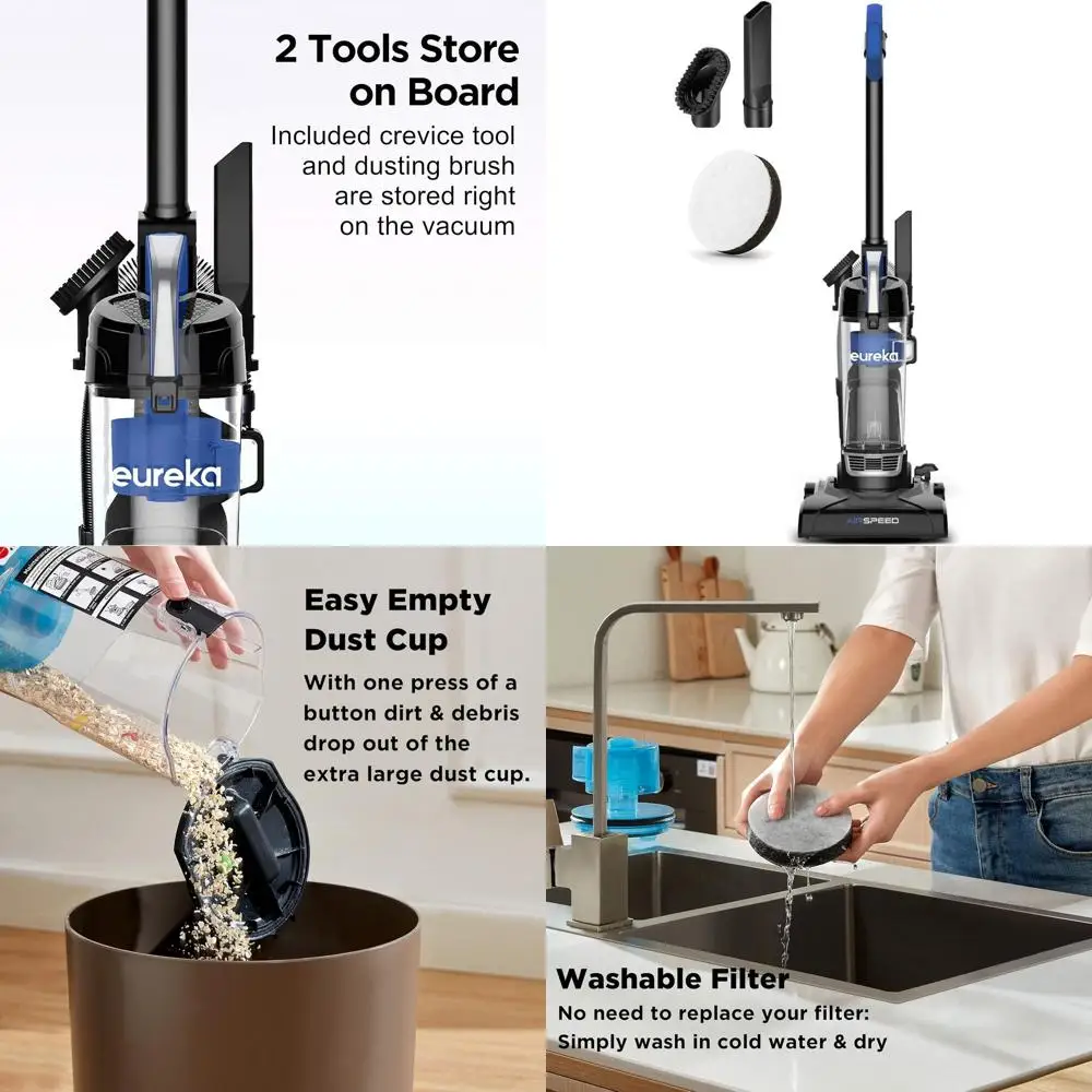 

Powerful Bagless Upright Vacuum, Ultra-Lightweight for Carpet & Floor, with Replacement Filter, Blue