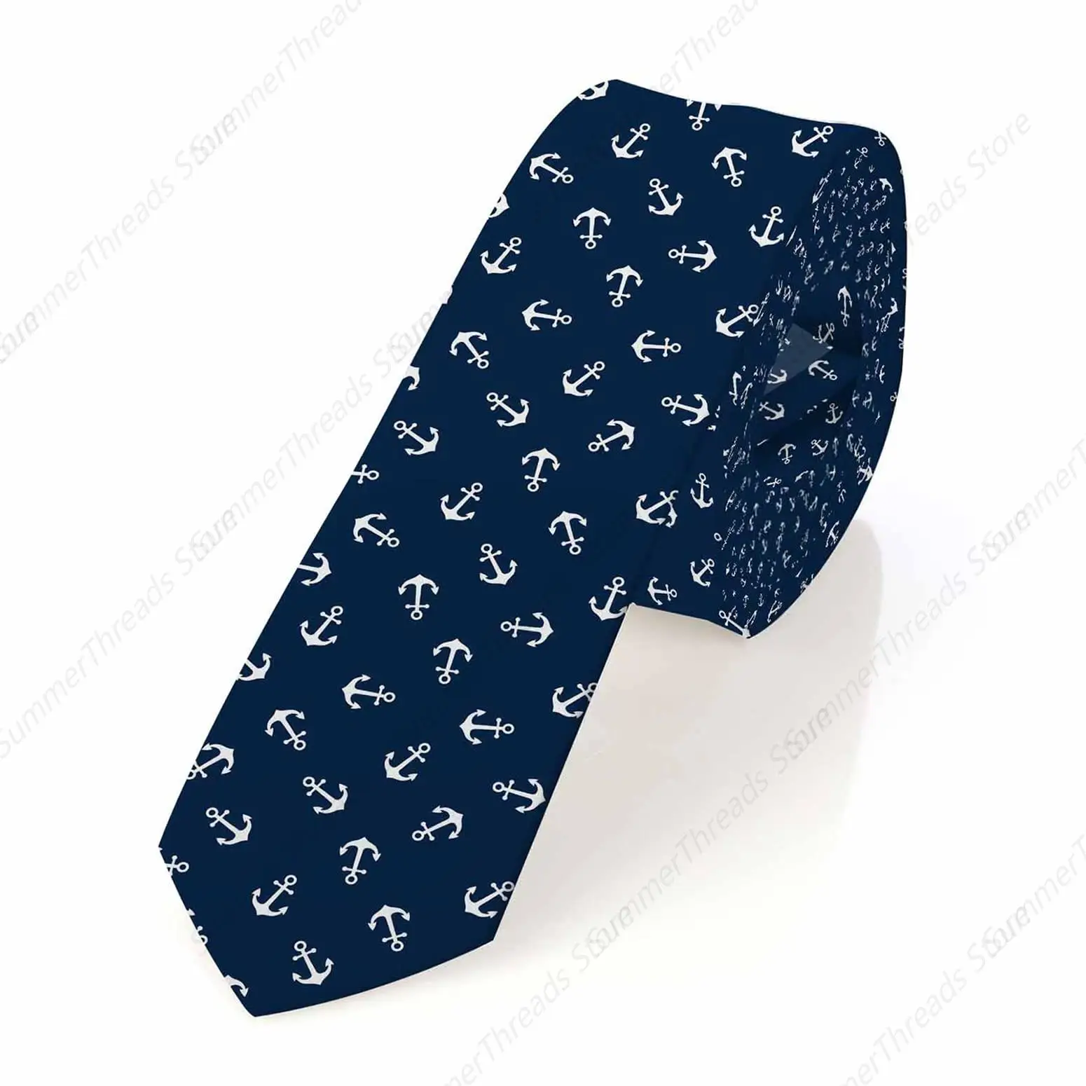 White Anchor Men's Tie Ocean Travel Ship Sailor Tools Men's Necktie Ties for Mens Daily Wedding Party Business