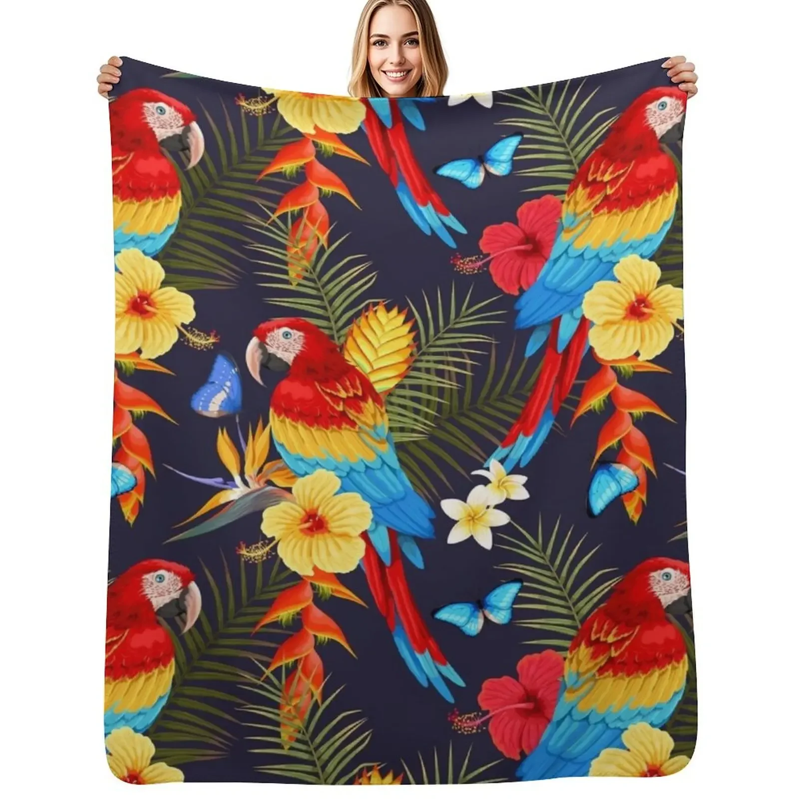 

Wild Macaws Painting (Black) - Exotic Tropical Birds - Colorful Parrots Throw Blanket Plaid wednesday Blanket