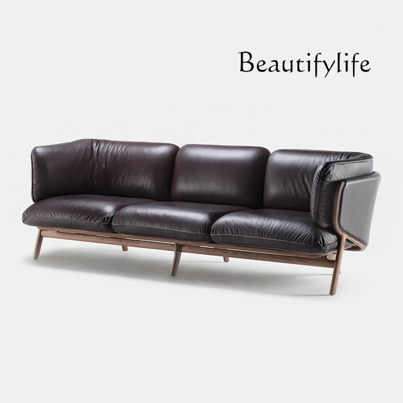 Three-Seat Leather Simple Tofu Block Sofa