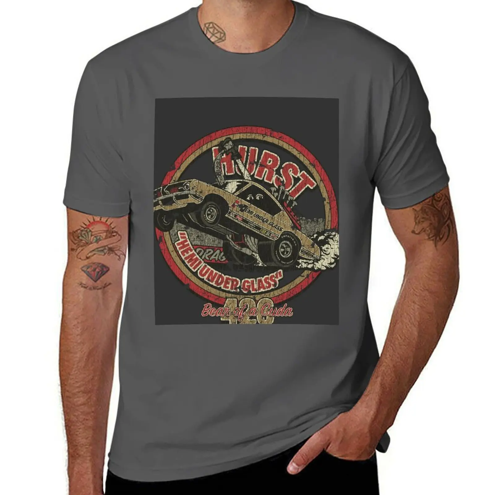 426 Hemi 'Bear of a Cuda' Barracuda T-Shirt Sports Casual Short Sleeve Cotton Tee