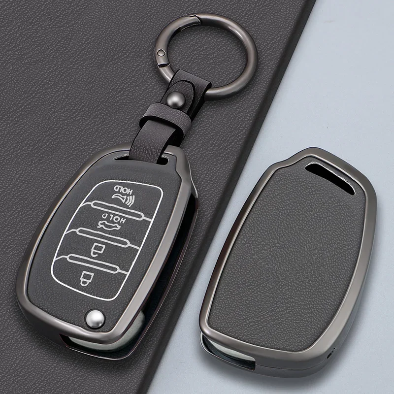 3/4 button Zinc alloy Leather Car Folding Key Cover Case Holder Keychain for Hyundai Avante I10 I20 I30 HB20 IX25 IX35/45 TUCSON